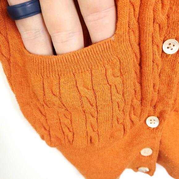 Gap Sweater Womens M Button Up Cardigan Cableknit Pockets Preppy Classic Orange - Picture 5 of 10